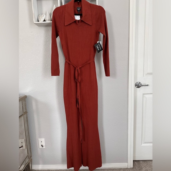 NWT BAR III | Sofia Richie Ribbed Sweater Jumpsuit Rust M - Picture 2 of 4